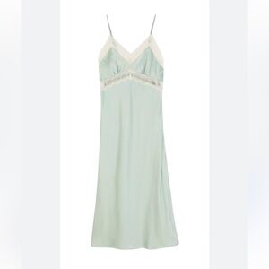 Seafoam Green Satin Slip Nightgown Lace Trim